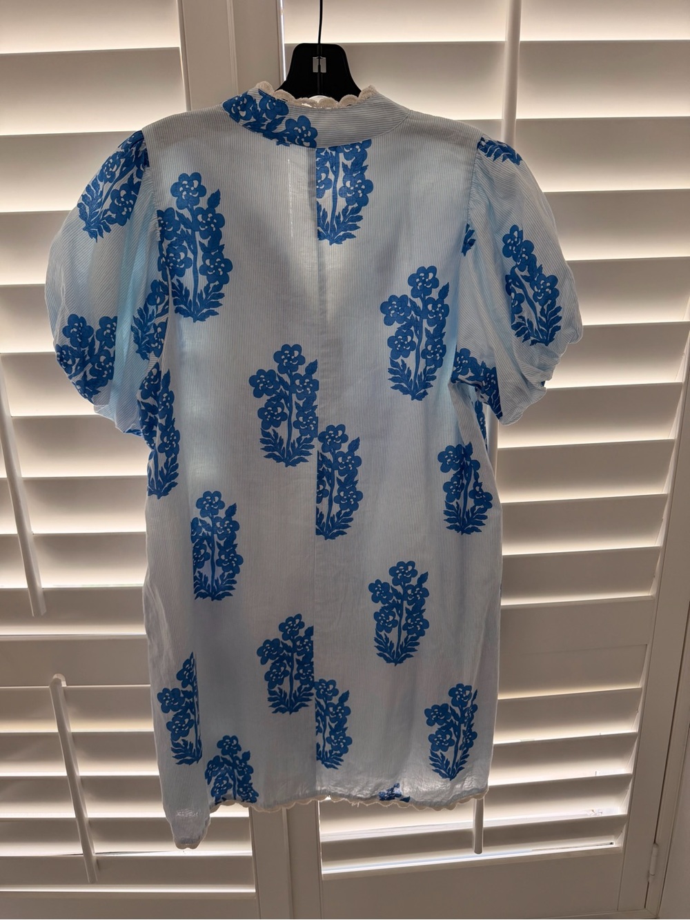 Blue Floral Mini Dress with Scalloped V-Neck - Picture 7 of 9